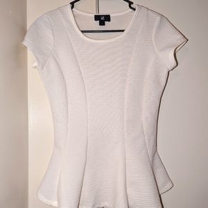 White Textured Peplum Top